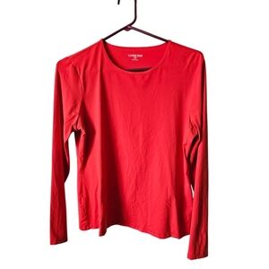 Lands'End Nylon T Shirt Womens Size M Orange Crew Neck Long Sleeve Lightweight.